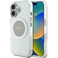 Custodia MagSafe per Apple iPhone 16, Guess, IML Metal Colored Circle, Grigio — 3