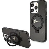 Custodia MagSafe per Apple iPhone 15 Pro Max, Guess, IML Ring Stand Glitter, Nera — 3