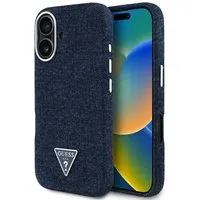 Custodia MagSafe per Apple iPhone 16, Guess, Denim Triangle Logo, Blu — 3
