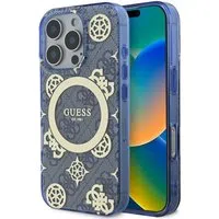 Custodia MagSafe per Apple iPhone 16 Pro, Guess, IML Peony su sfondo 4G, Blu — 3