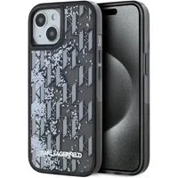Custodia per Apple iPhone 15, Karl Lagerfeld, Liquid Glitter Monogram, Nera — 3