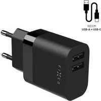 Caricabatterie da rete con cavo USB-C Fixed, 17W, 3A, 2 x USB-A, Nero — 3