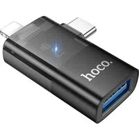Adattatore OTG Lightning / USB-C - USB-A HOCO UA36E, Nero — 3