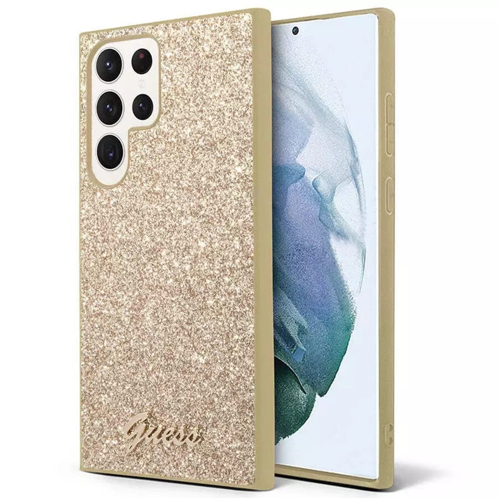 Guess Custodia per Samsung Galaxy S24 Ultra S928, Guess, Glitter Script, Dorata