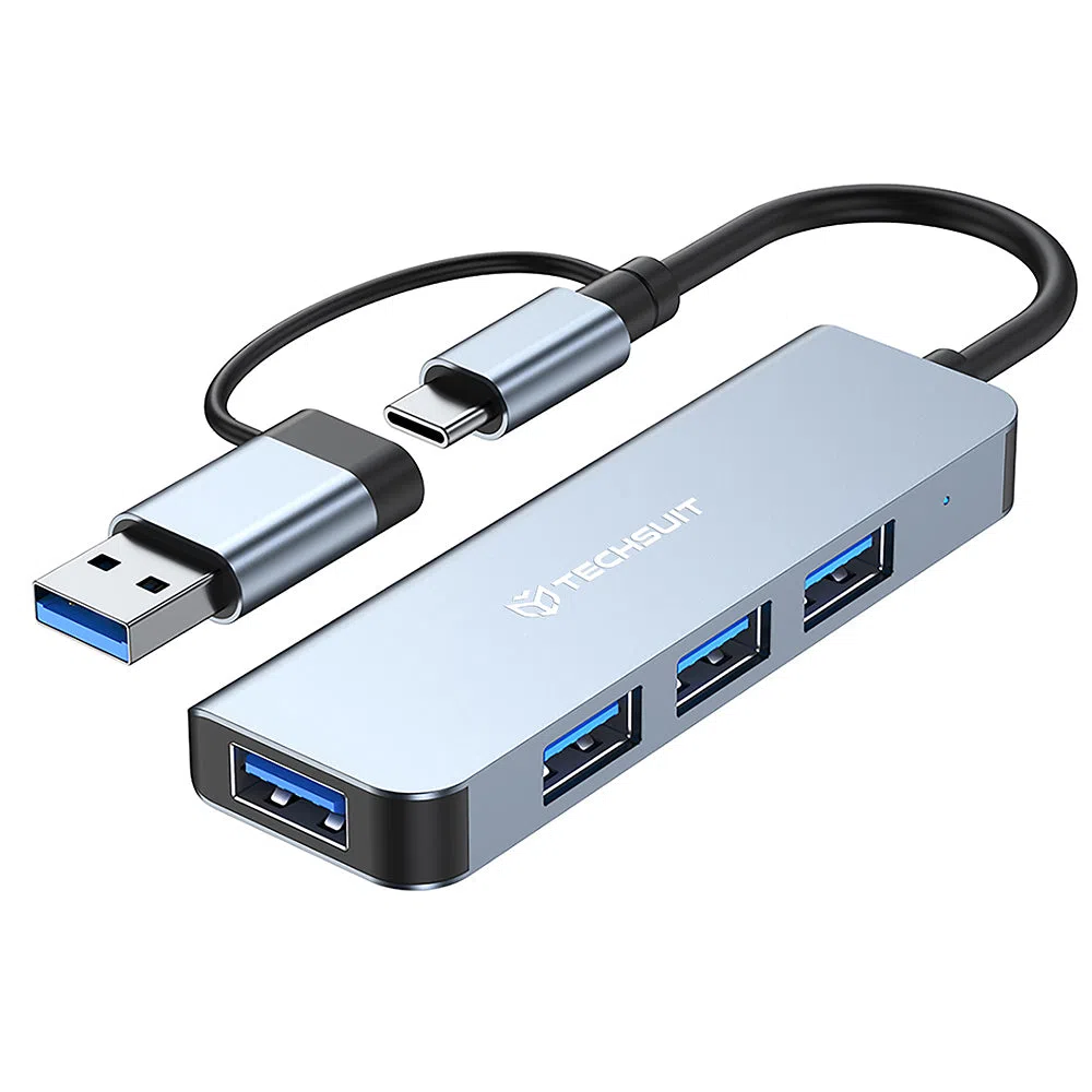 Hub USB / USB-C Techsuit H8 DataBridge, 4in1, Grigio — 2