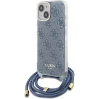 Custodia per Apple iPhone 15, Guess, Crossbody Cord 4G Print, Blu — 3
