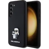 Custodia per Samsung Galaxy S23 S911, Karl Lagerfeld, Silicone Karl & Choupette Metal, Nera — 3
