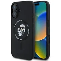 Custodia MagSafe per Apple iPhone 16 Plus, Karl Lagerfeld, Silicone Ring Karl & Choupette, Nera — 3