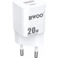 Caricabatterie di rete BWOO BO-CDA156, 20W, 3A, 1 x USB-A - 1 x USB-C, bianco — 3