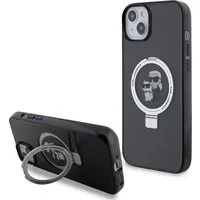 Custodia per Apple iPhone 15 Plus, Karl Lagerfeld, Ringstand Karl & Choupette, Nera — 3