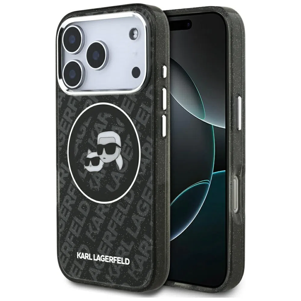 Custodia MagSafe per Apple iPhone 17 Pro, Karl Lagerfeld, Glitter Karl & Choupette Head, Nera — 2