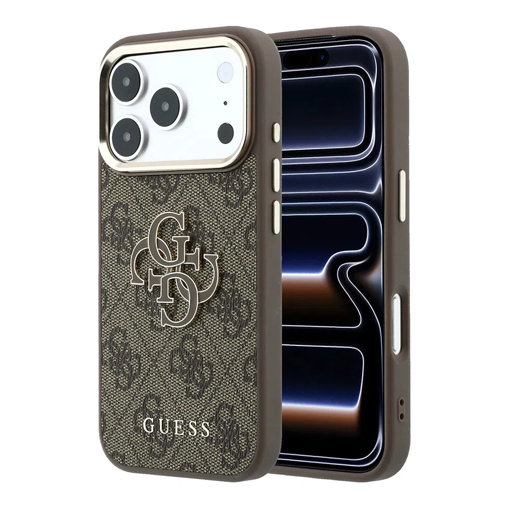 Custodia per Apple iPhone 18 Pro / 17 Pro, Guess, Logo 4G Grande in Resina, Marrone — 2