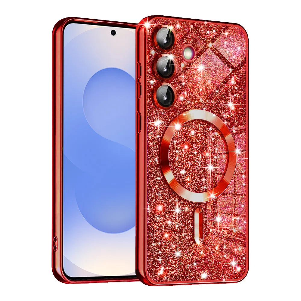 Custodia MagSafe per Samsung Galaxy S25 S931, Techsuit, Luxury Glitter, Rossa — 2
