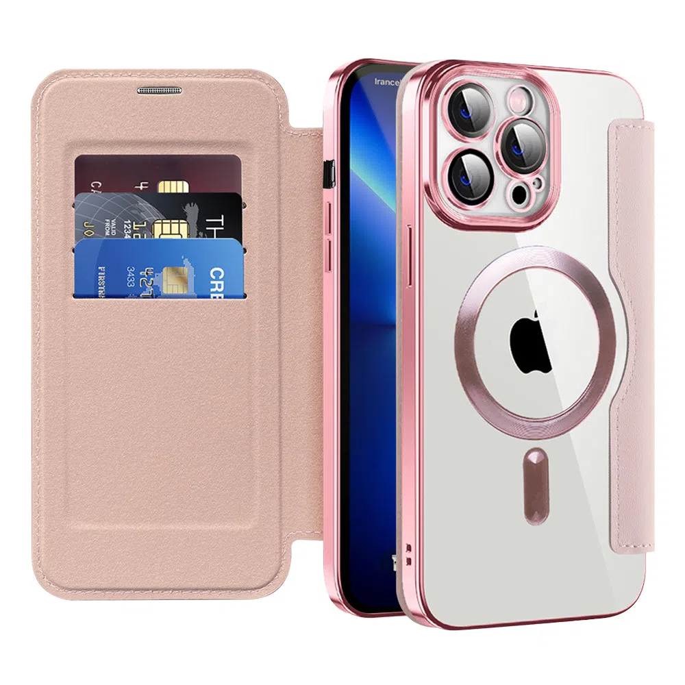 Custodia MagSafe per Apple iPhone 13 Pro, Techsuit, SmartMag Book, Rosa — 2
