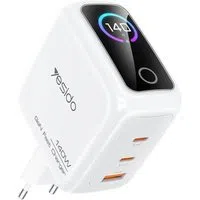 Caricatore da rete Yesido YC114 Display, 140W, 5A, 1 x USB-A - 2 x USB-C, Bianco — 3