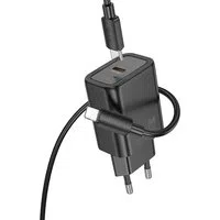 Caricabatterie da rete con cavo Lightning HOCO N62, 30W, 3A, 1 x USB-C, Nero — 3
