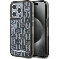 Custodia per Apple iPhone 15 Pro, Karl Lagerfeld, Liquid Glitter Monogram, Nera — 3