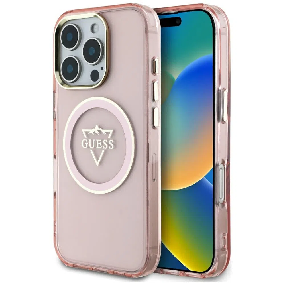 Custodia MagSafe per Apple iPhone 16 Pro Max, Guess, IML Metal Mountain Logo, Rosa — 2
