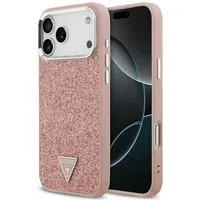 Custodia MagSafe per Apple iPhone 17 Pro Max, Guess, Glitter Triangle Logo, Rosa — 3