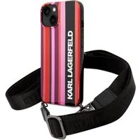 Custodia per Apple iPhone 14, Karl Lagerfeld, Color Stripes with Strap, Rosa — 3