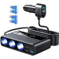 Caricabatterie Auto Joyroom JR-CL06, 154W, 3A, 4 x USB-A - 1 x USB-C - 4 x Estensione Accendisigari, Nero JYR058BLK — 3