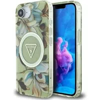 Custodia MagSafe per Apple iPhone 17e / 16e, Guess, IML Metal Glitter Flowers Triangle, Verde — 3