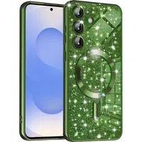 Custodia MagSafe per Samsung Galaxy S25 S931, Techsuit, Luxury Glitter, Verde Scuro
