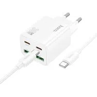 Caricabatterie da Rete con Cavo USB-C HOCO N56, 30W, 3A, 2 x USB-A - 2 x USB-C, Bianco — 3
