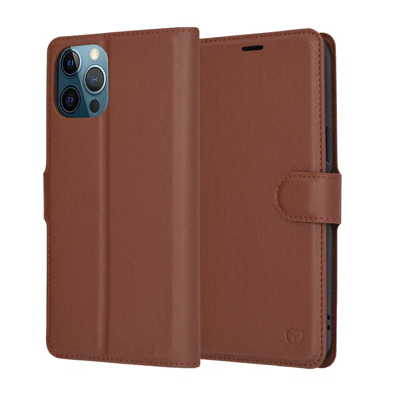 Custodia per Apple iPhone 12 Pro Max, Techsuit, Leather Folio, Marrone — 2