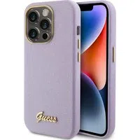 Custodia per Apple iPhone 15 Pro, Guess, Glitter Glossy Script, Lilla Chiaro — 3
