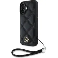 Custodia per Apple iPhone 16, Karl Lagerfeld, Quilted Initial Logo & Chain Strap, Nera — 3