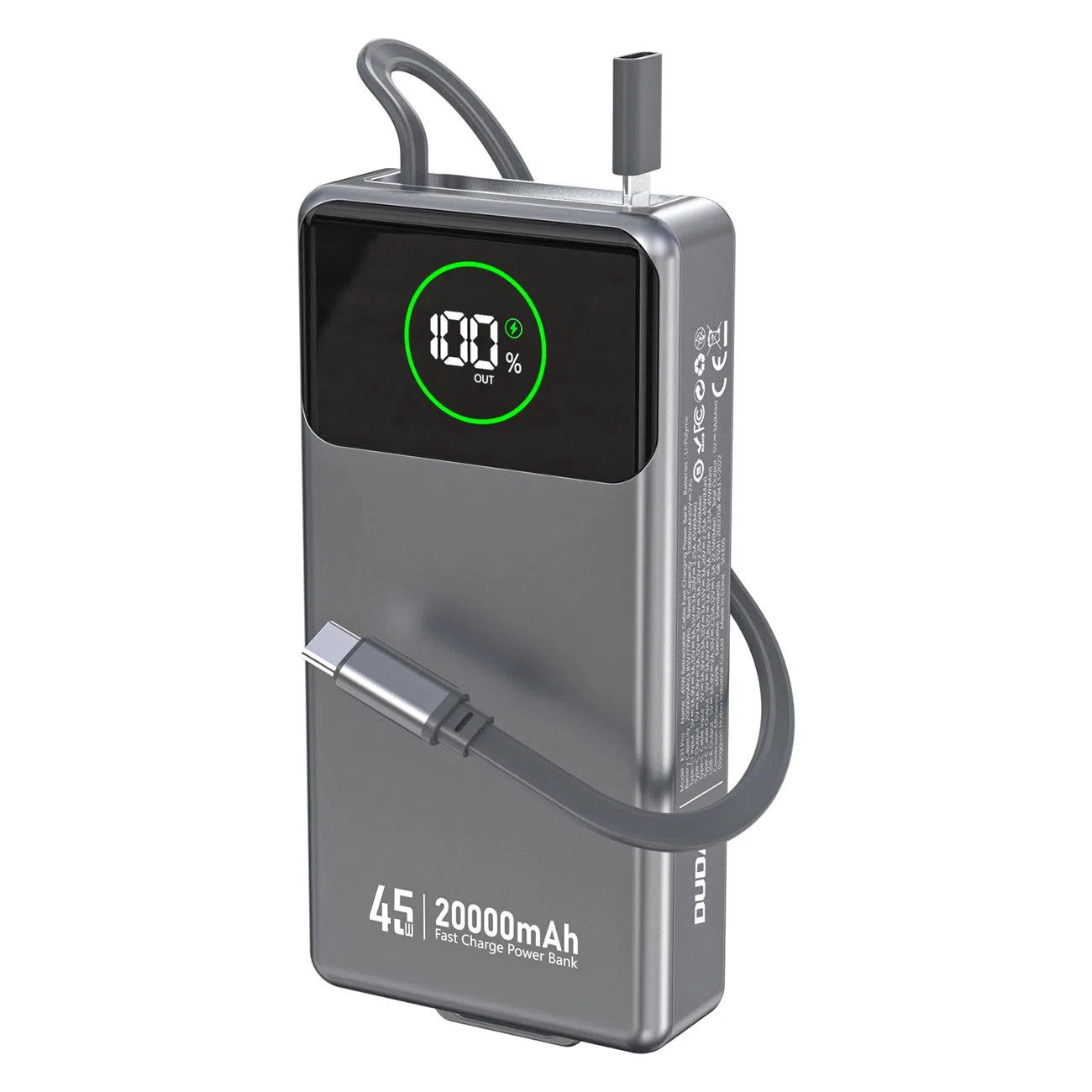 Batteria Esterna Dudao K31 Pro, 20000mAh, 45W, QC + PD, 1 x USB-A - 2 x USB-C, Grigio — 2