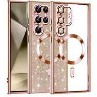 Custodia MagSafe per Samsung Galaxy S22 Ultra 5G S908, Techsuit, Luxury Glitter, Rosa Dorato — 3