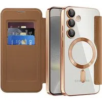 Custodia MagSafe per Samsung Galaxy S24+ S926, Techsuit, SmartMag Book, Marrone — 3