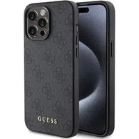 Custodia per Apple iPhone 15 Pro, Guess, 4G Metal Gold Logo, Grigio — 3