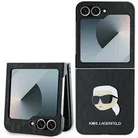 Custodia per Samsung Galaxy Z Flip7 FE F761 / Z Flip6 F741, Karl Lagerfeld, Saffiano Monogram Karl's Head Metal, Nera — 3