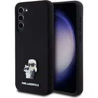Custodia per Samsung Galaxy S23+ S916, Karl Lagerfeld, Silicone Karl & Choupette Metal, Nera — 3