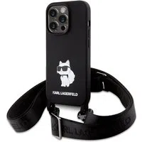 Custodia per Apple iPhone 15 Pro Max, Karl Lagerfeld, Silicone Crossbody Ikonik Karl, Nera — 3