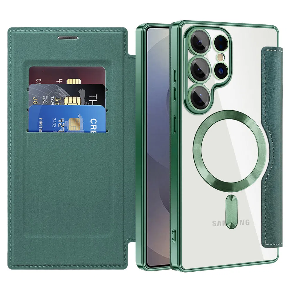 Custodia MagSafe per Samsung Galaxy S25 Ultra S938, Techsuit, SmartMag Book, Verde — 2