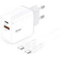 Caricabatterie da Rete con Cavo USB-C BWOO CDA182, 38W, 3A, 1 x USB-A - 1 x USB-C, Bianco — 3