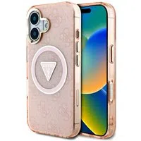 Custodia MagSafe per Apple iPhone 16, Guess, IML Glitter 4G Circle Triangle, Rosa — 3