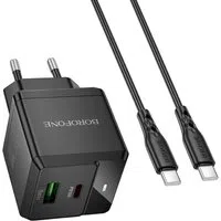 Caricabatterie da Rete con Cavo USB-C Borofone BN19 Intenso, 20W, 3A, 1 x USB-A - 1 x USB-C, Nero — 3