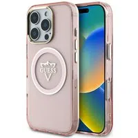 Custodia MagSafe per Apple iPhone 16 Pro, Guess, IML Metal Mountain Logo, Rosa — 3