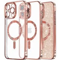 Custodia MagSafe per Apple iPhone 16 Pro, Techsuit, Luxury Glitter, Rosa Dorato — 3