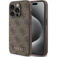 Custodia per Apple iPhone 15 Pro, Guess, 4G Metal Gold Logo, Marrone — 3