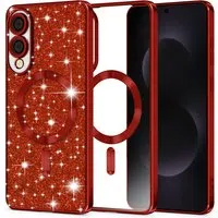 Custodia MagSafe per Samsung Galaxy S25 Edge S937, Techsuit, Luxury Glitter, Rossa — 3