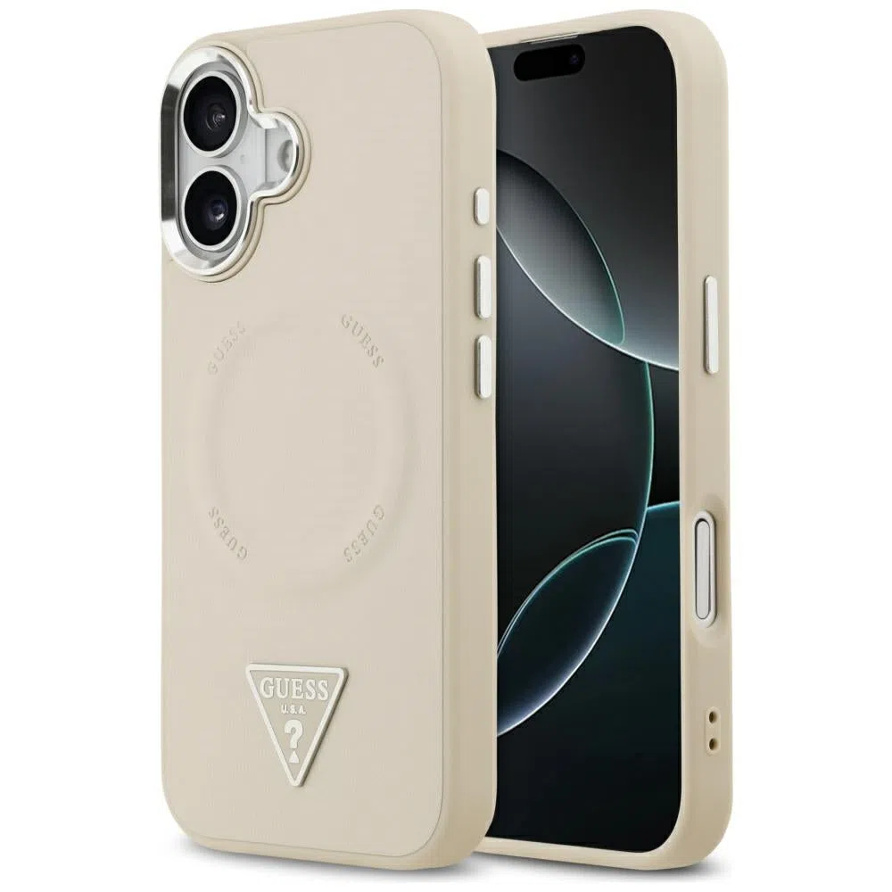 Custodia MagSafe per Apple iPhone 17, Guess, Logo Triangolo, Beige Argentato — 2