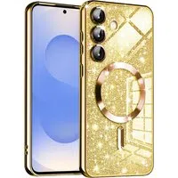 Custodia MagSafe per Samsung Galaxy S25 S931, Techsuit, Luxury Glitter, Dorata — 3
