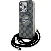 Custodia MagSafe per Apple iPhone 15 Pro, Karl Lagerfeld, IML Crossbody Monogram Karl & Choupette's Heads, Nera — 3