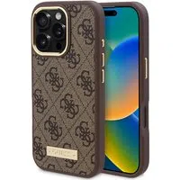 Custodia MagSafe per Apple iPhone 16 Pro, Guess, 4G Logo Plate, Marrone — 3